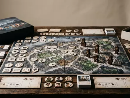 Fotorealistische Studioaufnahme von Detektivspiel zum Thema Scotland Yard, klare Lichtfuehrung, sachlich dargestellt - Foto: THN