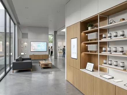 Architektur-Render im Hausautomationsgeschaeft mit Heizkoerperthermostat zum Thema Netatmo Smartes Heizkörperthermostat SVN-DE, neutrales Tageslicht - Foto: THN