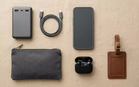 Flatlay-Arrangement rund um Powerbank zum Thema Anker 511 Powerbank 5200mAh, weiches Oberlicht - Foto: THN