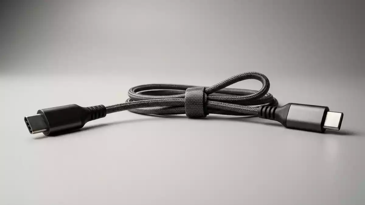 Fotorealistische Studioansicht von Ladekabel in neutraler Produktdarstellung, neutral