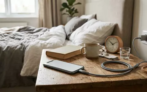 Fotorealistische Aufnahme von Ladekabel am Nachttisch zum Thema Anker USB-C auf Lightning, natuerliches Licht - Foto: THN