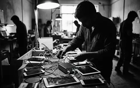 Schwarzweiss-Reportage mit Powerbank zum Thema Anker 737 Powerbank 24000mAh, hoher Kontrast, sachlich dargestellt - Foto: THN