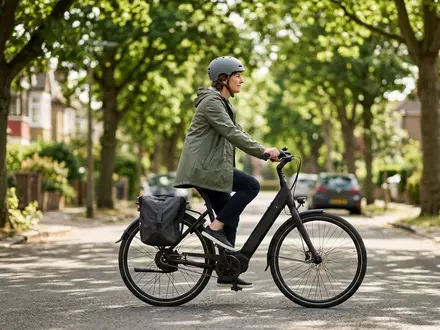 Fotorealistische Aufnahme von Elektro Cityrad beim Pendeln zum Thema KTM Macina Delight 610, natuerliches Licht - Foto: THN