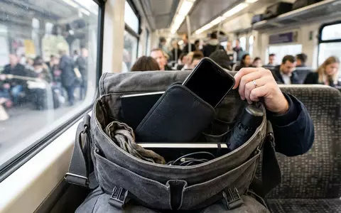 Fotorealistische Aufnahme von Handytasche beim Pendeln zum Thema kwmobile Universalhülle Neopren Handytasche, natuerliches Licht - Foto: THN