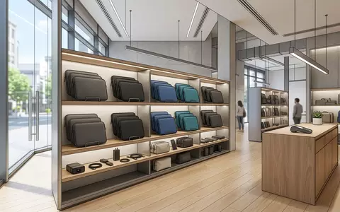 Architektur-Render im Zubehoerladen mit Handytasche zum Thema kwmobile Universalhülle Neopren Handytasche, neutrales Tageslicht - Foto: THN