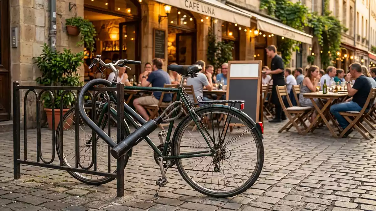 Fotorealistische Ansicht von Buegelschloss am Cafe in warmem Abendlicht, neutral