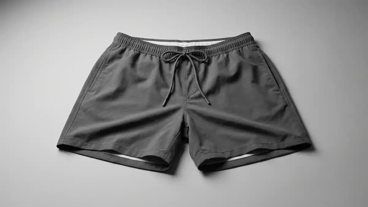 Fotorealistische Studioansicht von Badeshorts in neutraler Produktdarstellung, neutral