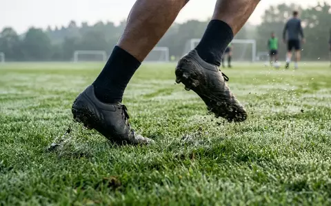 Fotorealistische Aufnahme von Fussballschuhe auf dem Fussballplatz zum Thema Puma Future 7 Pro, natuerliches Licht - Foto: THN