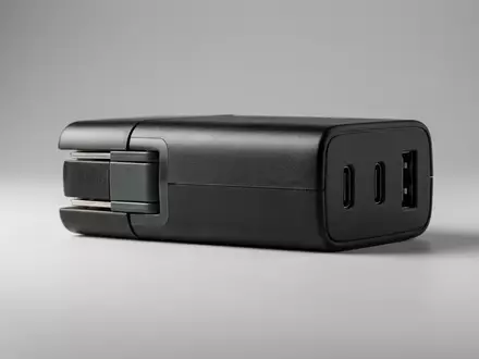 Fotorealistische Studioaufnahme von Ladegeraet zum Thema UGREEN Nexode 100W USB-C, klare Lichtfuehrung - Foto: THN