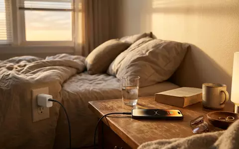 Fotorealistische Aufnahme von Ladegeraet am Bett zum Thema UGREEN Nexode 100W USB-C, warmes Abendlicht - Foto: THN