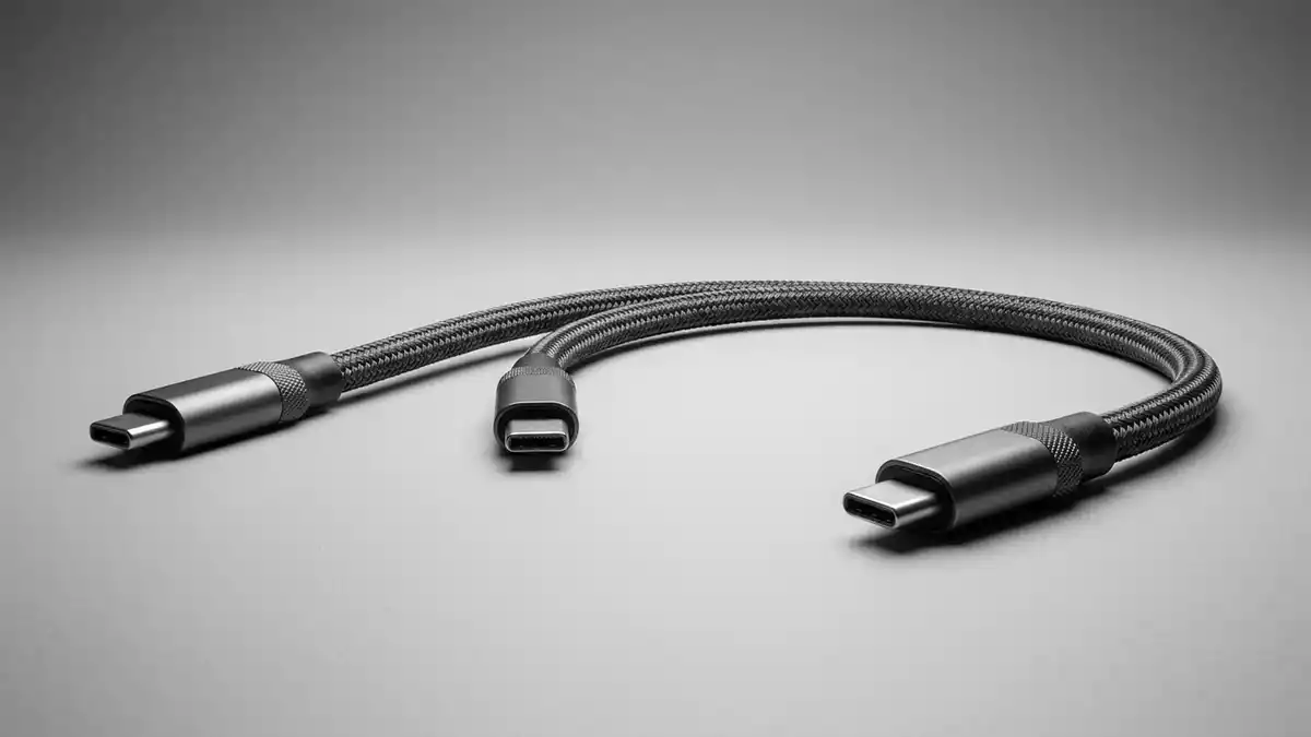 Fotorealistische Studioansicht von Ladekabel in neutraler Produktdarstellung, neutral