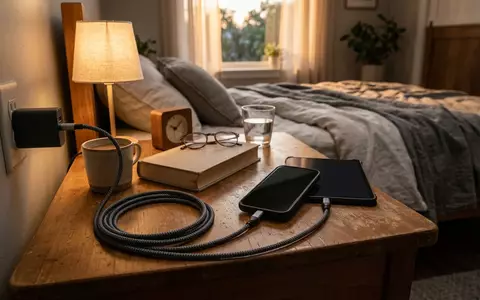 Fotorealistische Aufnahme von Ladekabel am Bett zum Thema UGREEN USB-C auf USB-C, warmes Abendlicht - Foto: THN
