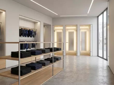 Architektur-Render im Bademodengeschaeft mit Jammer-Badehose zum Thema TYR Herren Jammer Solid, neutrales Tageslicht - Foto: THN