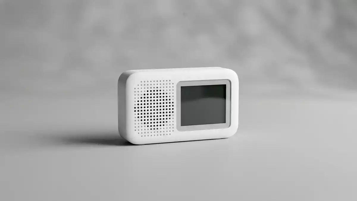 Fotorealistische Studioansicht von Raumsensor in neutraler Produktdarstellung, neutral