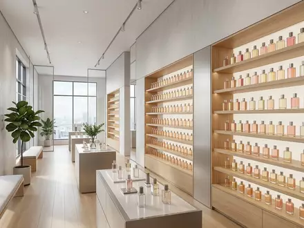 Architektur-Render im Parfuemeriefachhandel mit Eau de Cologne zum Thema Jo Malone English Pear, neutrales Tageslicht - Foto: THN