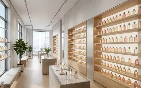 Architektur-Render im Parfuemeriefachhandel mit Eau de Cologne zum Thema Jo Malone English Pear, neutrales Tageslicht - Foto: THN