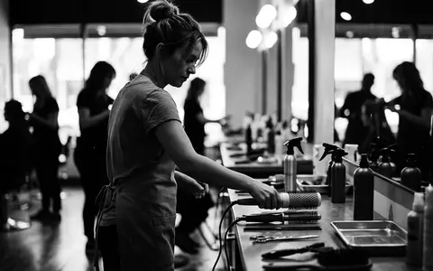 Schwarzweiss-Reportage mit Warmluftbuerste zum Thema BaByliss 5572PE Big Hair, hoher Kontrast, sachlich dargestellt - Foto: THN