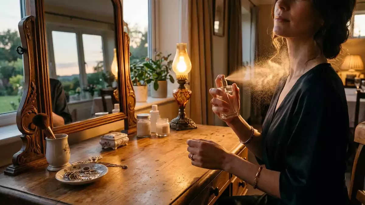 Fotorealistische Ansicht von Eau de Toilette vor dem Abendessen in warmem Abendlicht