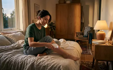 Fotorealistische Aufnahme von Haarentferner im Schlafzimmer zum Thema Philips Lumea 8000 IPL, warmes Abendlicht - Foto: THN