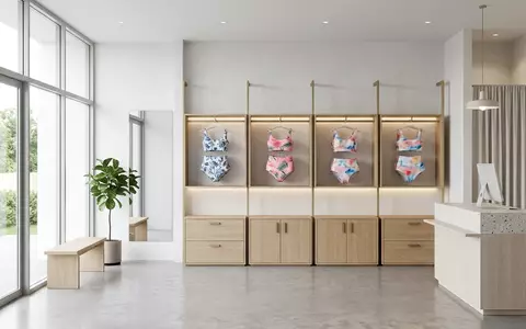 Architektur-Render im Bademodengeschaeft mit Zweiteilige Bademode zum Thema SHEKINI Damen Bikini-Set Blumendruck, neutrales Tageslicht - Foto: THN