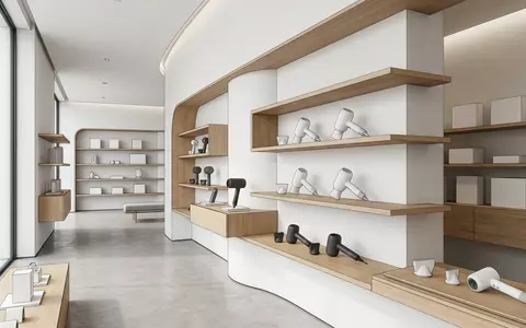 Architektur-Render im Pflegegeraetegeschaeft mit Haartrockner zum Thema Shark HyperAIR Haartrockner, neutrales Tageslicht - Foto: THN