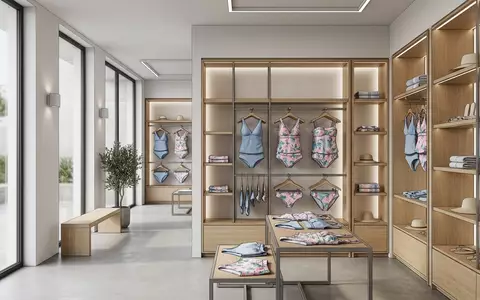 Architektur-Render im Bademodengeschaeft mit Tankini-Set zum Thema SHEKINI Mädchen Bikini 3-teilig, neutrales Tageslicht - Foto: THN
