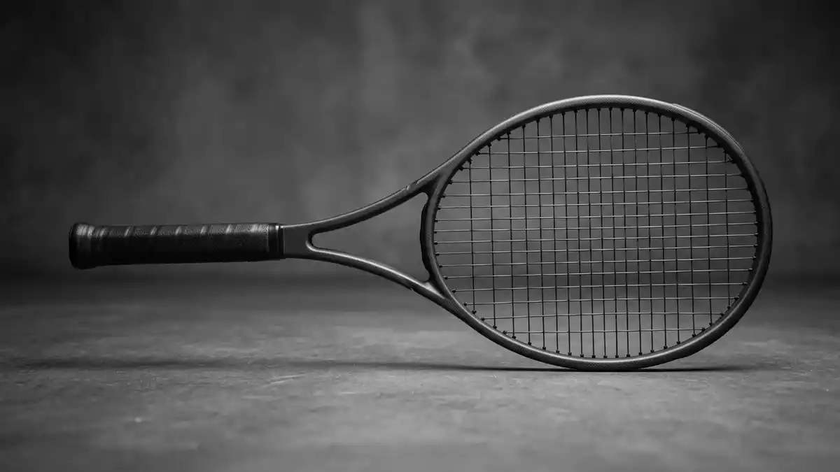 Fotorealistische Studioansicht von Tennisschlaeger in neutraler Produktdarstellung