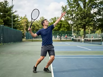 Fotorealistische Aufnahme von Tennisschlaeger auf dem Tennisplatz zum Thema Wilson Pro Staff 97, natuerliches Licht - Foto: THN