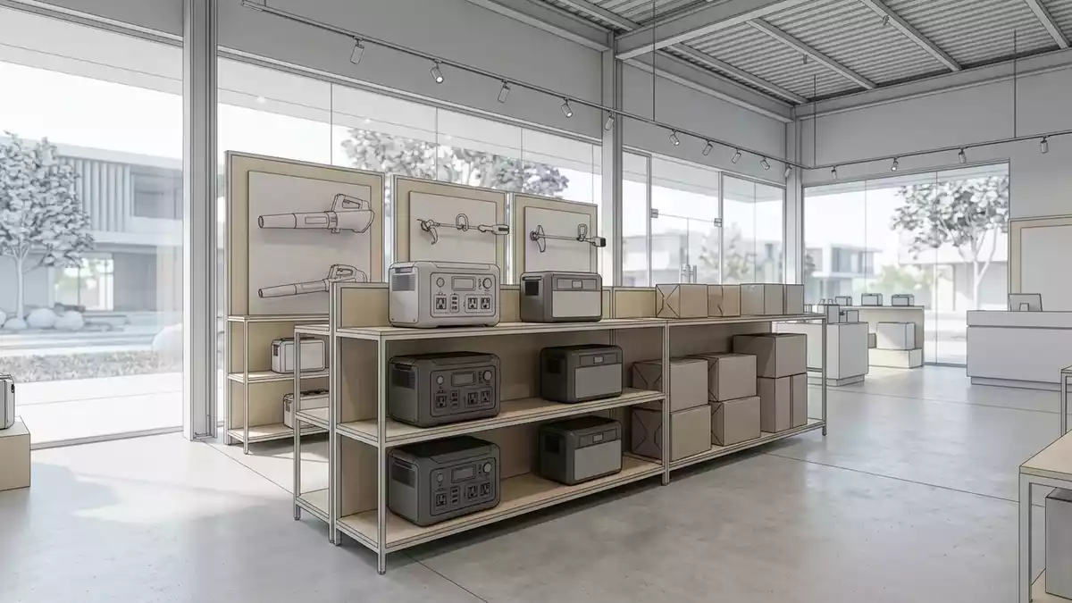 Architektur-Render im Outdoor-Energiegeschaeft mit Tragbare Powerstation