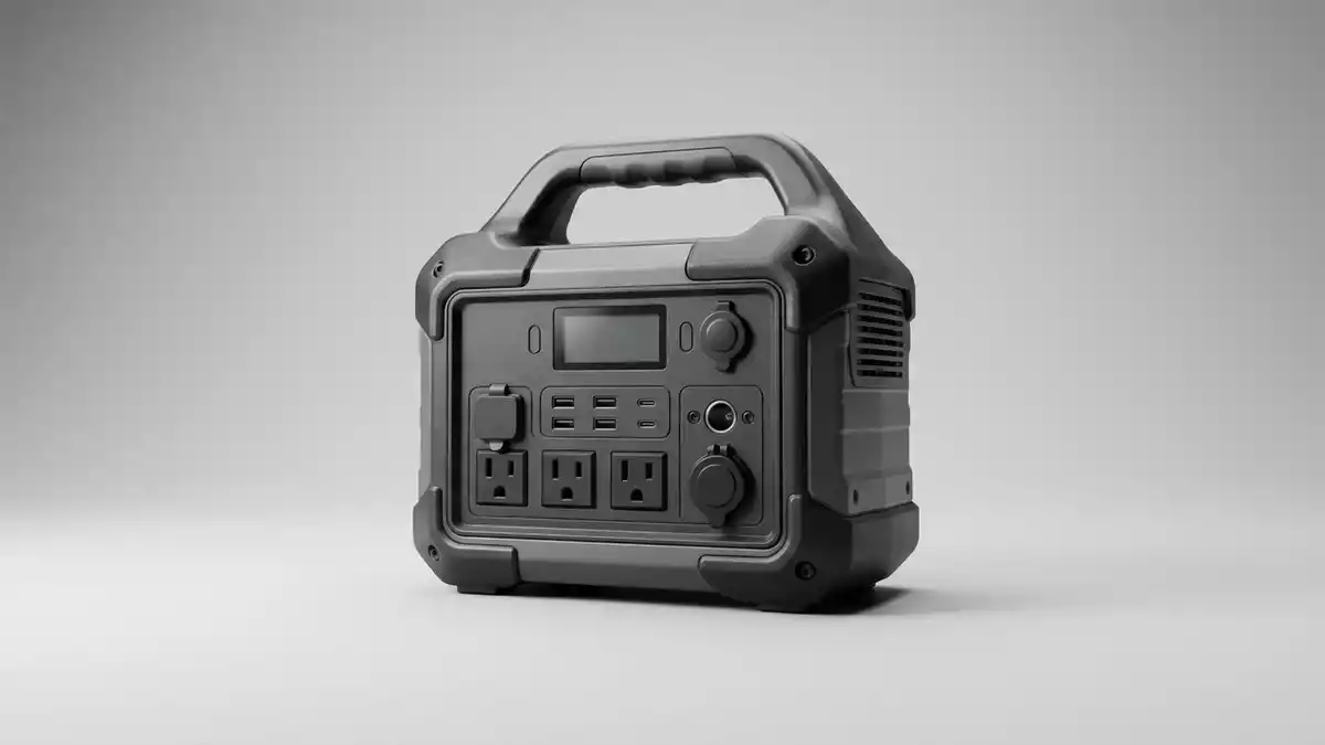 Fotorealistische Studioansicht von Tragbare Powerstation in neutraler Produktdarstellung