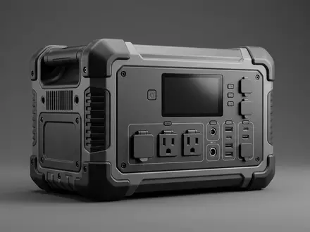 Fotorealistische Studioaufnahme von Tragbare Powerstation zum Thema Jackery Explorer 2000 Plus, klare Lichtfuehrung - Foto: THN