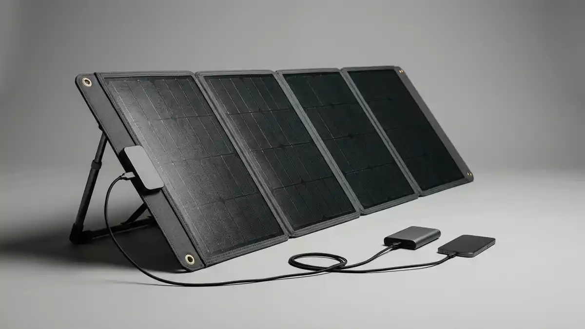 Fotorealistische Studioansicht von Faltbares Solarpanel in neutraler Produktdarstellung