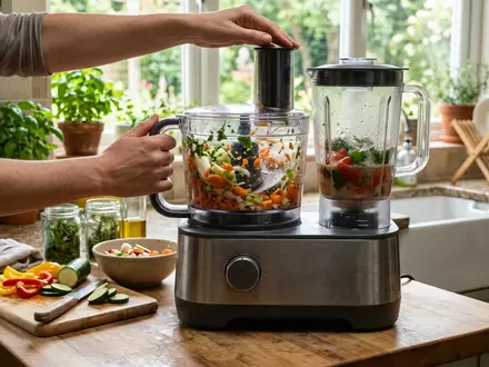 Fotorealistische Aufnahme von Kuechenmaschine in der Kueche zum Thema Ninja BN750EU Küchenmaschine 3-in-1, natuerliches Licht - Foto: THN