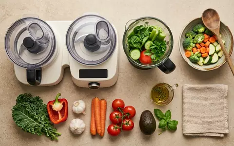Flatlay-Arrangement rund um Kuechenmaschine zum Thema Ninja BN750EU Küchenmaschine 3-in-1, weiches Oberlicht - Foto: THN