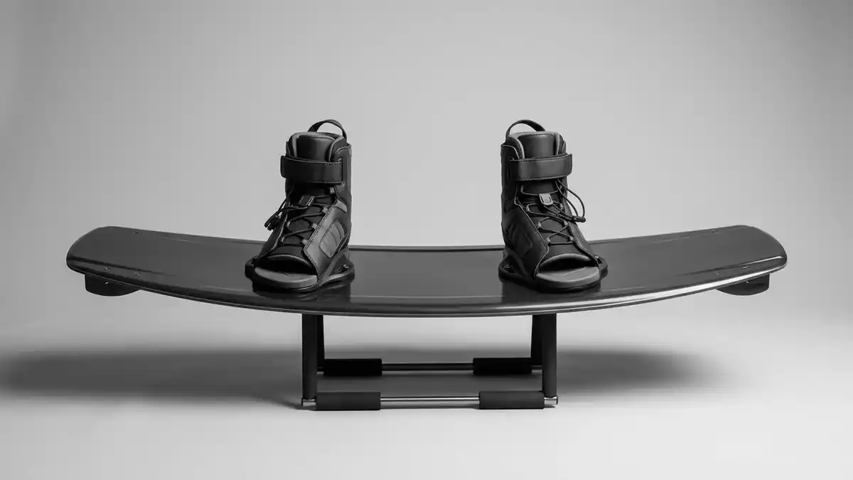 Fotorealistische Studioansicht von Wakeboard-Set in neutraler Produktdarstellung