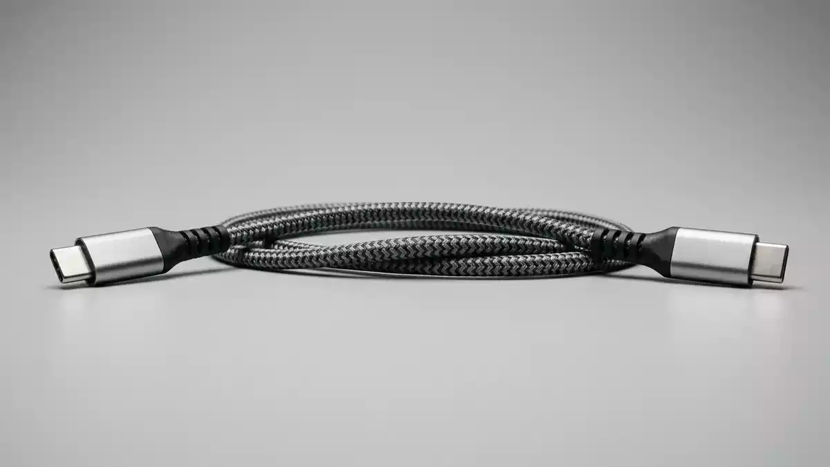 Fotorealistische Studioansicht von USB C Kabel in neutraler Produktdarstellung