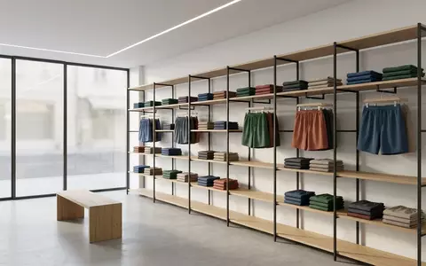 Architektur-Render im Bademodengeschaeft mit Badeshorts zum Thema APTRO Herren Badehose Lang, neutrales Tageslicht - Foto: THN
