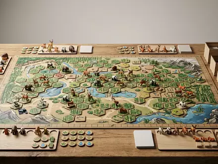 Fotorealistische Studioaufnahme von Brettspiel zum Thema Takenoko, klare Lichtfuehrung, sachlich dargestellt, markenneutral - Foto: THN