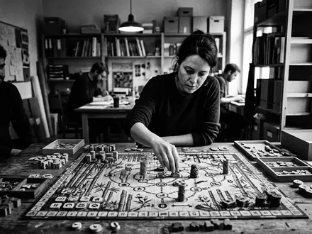 Schwarzweiss-Reportage mit Brettspiel zum Thema Takenoko, hoher Kontrast, sachlich dargestellt, markenneutral, redaktionelle Verwendung - Foto: THN