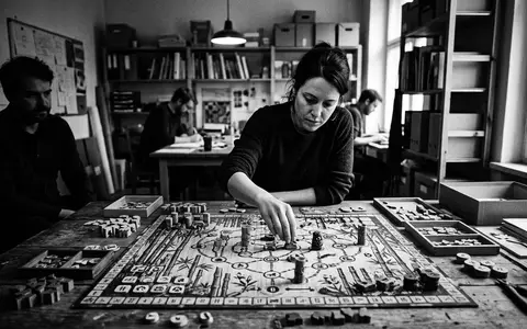 Schwarzweiss-Reportage mit Brettspiel zum Thema Takenoko, hoher Kontrast, sachlich dargestellt, markenneutral, redaktionelle Verwendung - Foto: THN