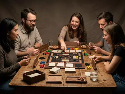 Fotorealistische Studioaufnahme von Ratespiel zum Thema Codenames, klare Lichtfuehrung, sachlich dargestellt, markenneutral - Foto: THN