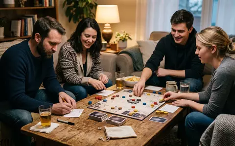Fotorealistische Aufnahme von Ratespiel am Couchtisch zum Thema Codenames, natuerliches Licht, sachlich dargestellt - Foto: THN