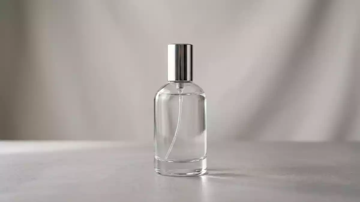 Fotorealistische Studioansicht von Eau de Parfum in neutraler Produktdarstellung