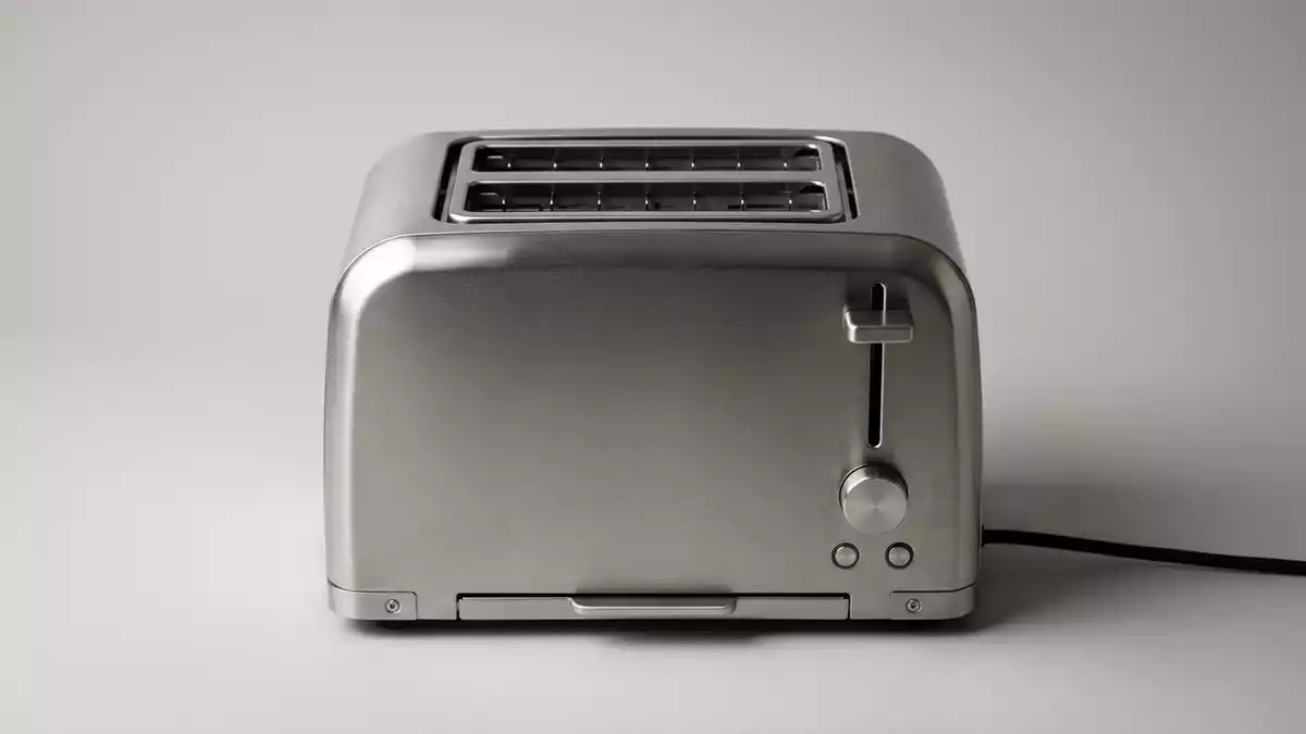 Fotorealistische Studioansicht von Zweischeibentoaster in neutraler Produktdarstellung