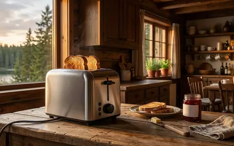 Fotorealistische Aufnahme von Zweischeibentoaster in der Kueche zum Thema Russell Hobbs 21831-56 Buckingham, warmes Abendlicht - Foto: THN