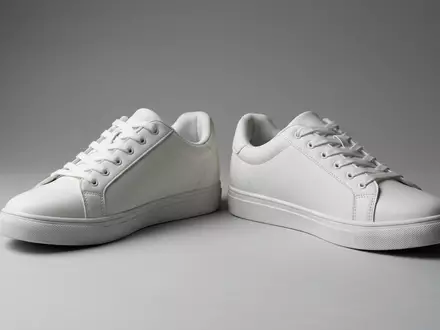 Fotorealistische Studioaufnahme von Casual-Sneaker zum Thema Reebok Classic Leather Sneaker, klare Lichtfuehrung - Foto: THN