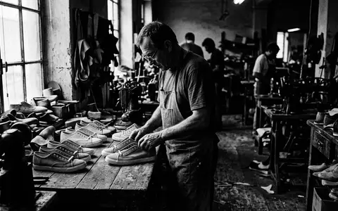 Schwarzweiss-Reportage mit Casual-Sneaker zum Thema Reebok Classic Leather Sneaker, hoher Kontrast, sachlich dargestellt - Foto: THN