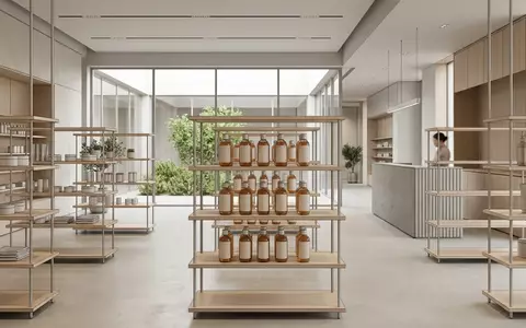 Architektur-Render im Kosmetikfachgeschaeft mit Shampoo zum Thema Redken Extreme Shampoo gegen, neutrales Tageslicht - Foto: THN