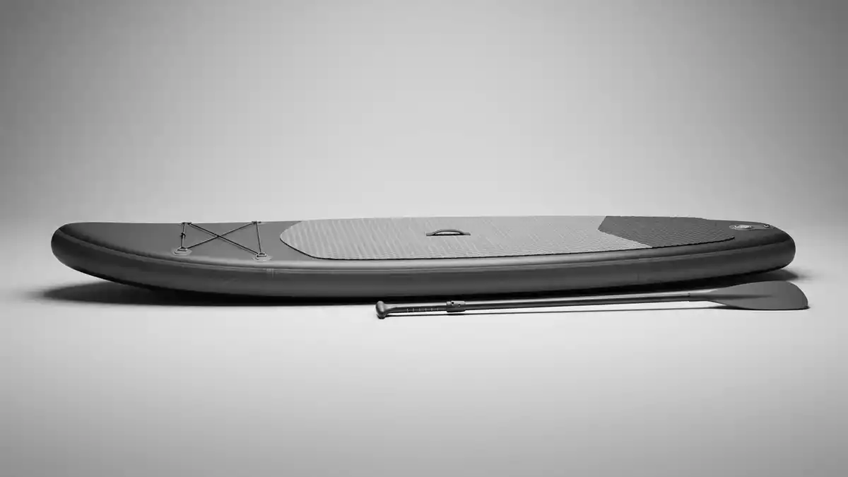 Fotorealistische Studioansicht von Aufblasbares SUP-Board in neutraler Produktdarstellung