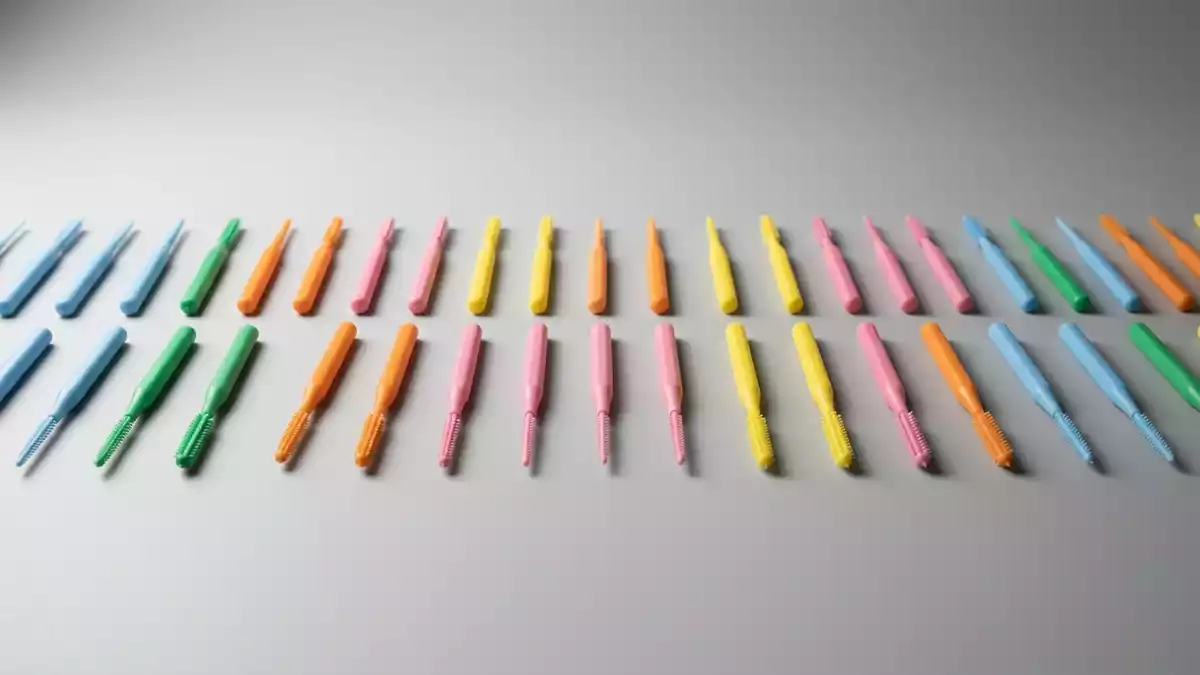 Fotorealistische Studioansicht von Interdentalreiniger in neutraler Produktdarstellung